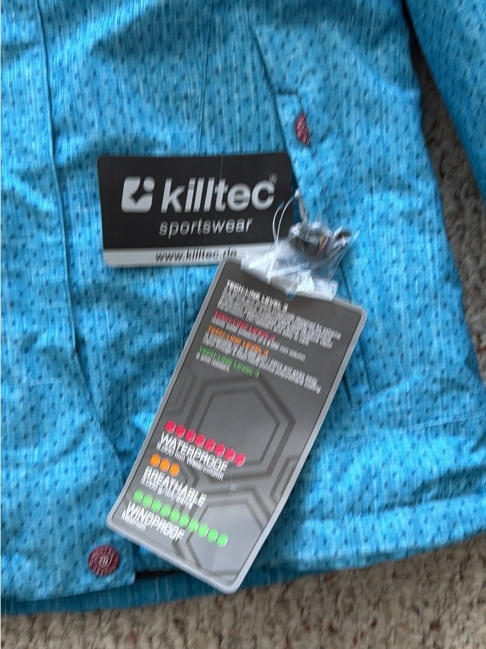 Kids Waterproof Teal Hooded Raincoat by Killtec - Picture 3 of 5